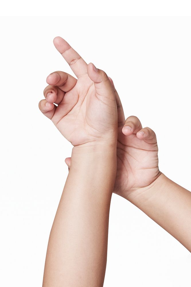 Light skin hand rubbing gesture with pointed finger