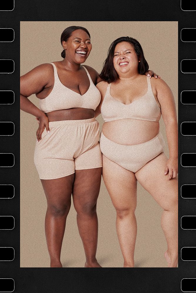 Body positivity film strip vintage plus size model posing