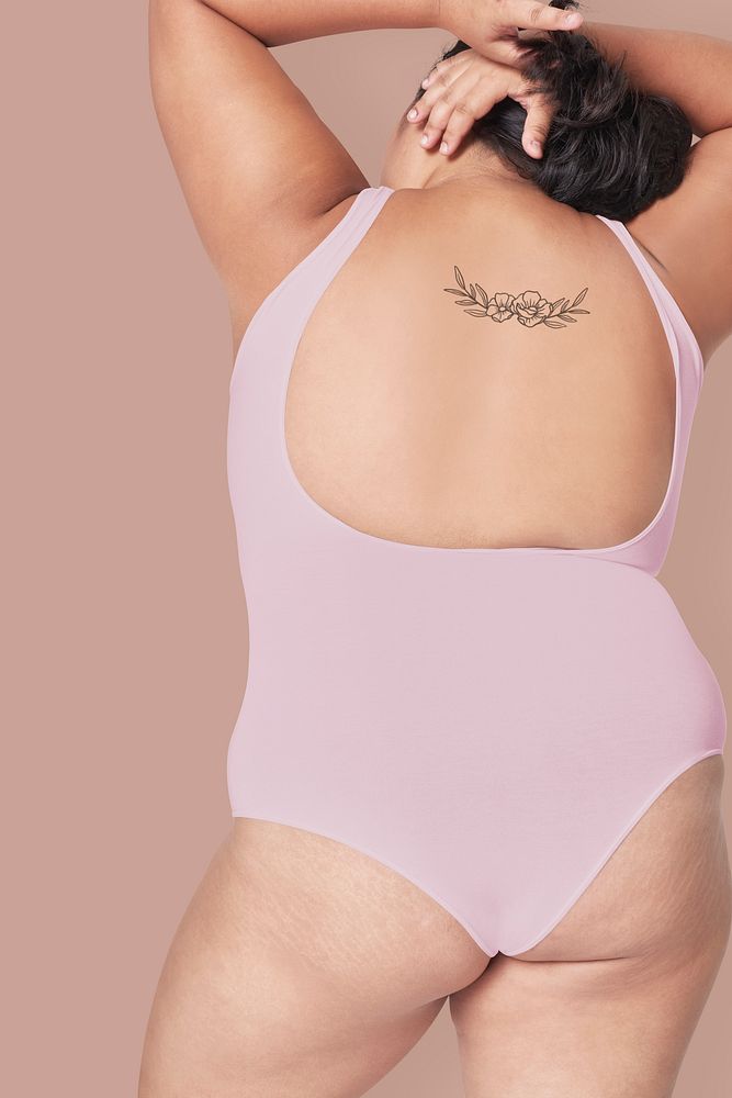 Plus size pink swimsuit apparel mockup women's fashion
