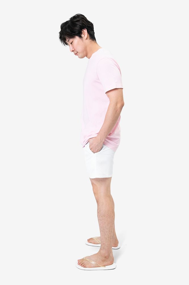 Man mockup psd with T-shirt and shorts men&rsquo;s basic wear full body