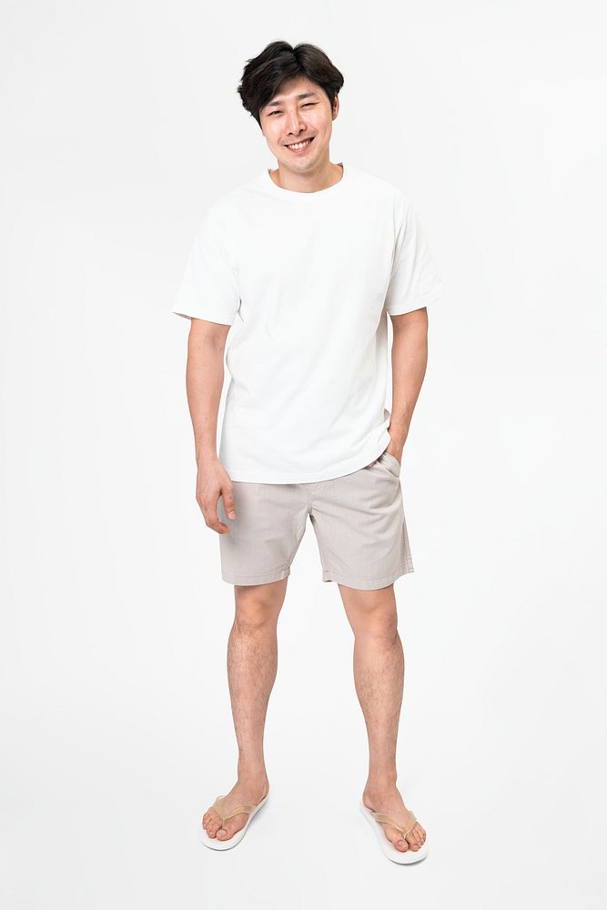 White t-shirt and shorts men&rsquo;s basic wear full body