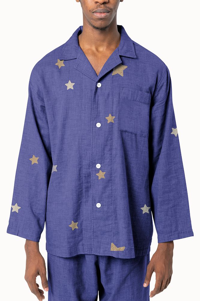 Man in blue pajamas nightwear studio shoot