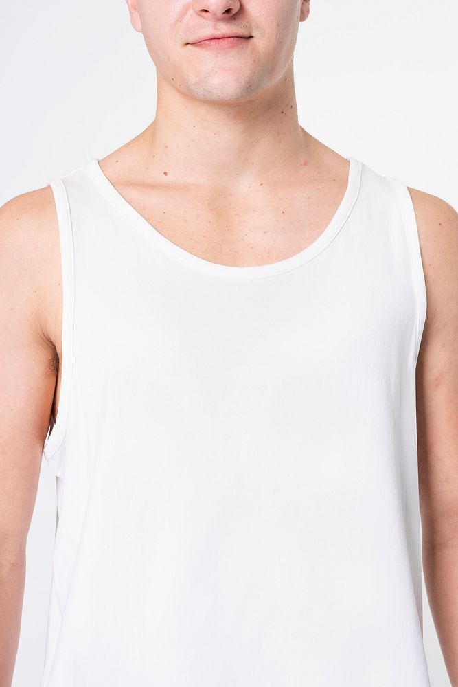 Man wearing basic white tank top sleepwear with design space