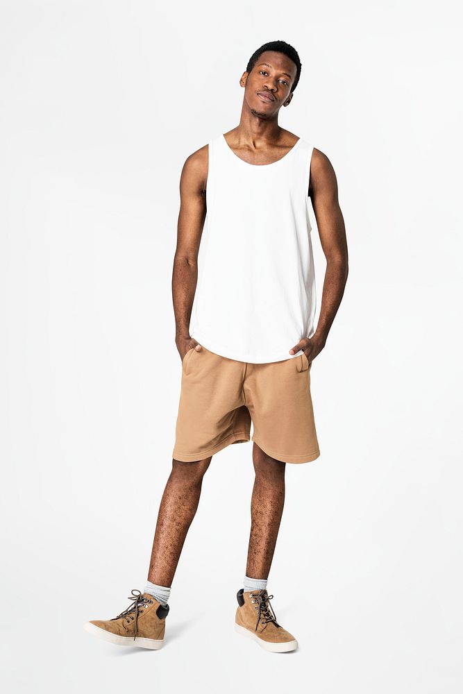 White tank top and shorts men&rsquo;s summer apparel