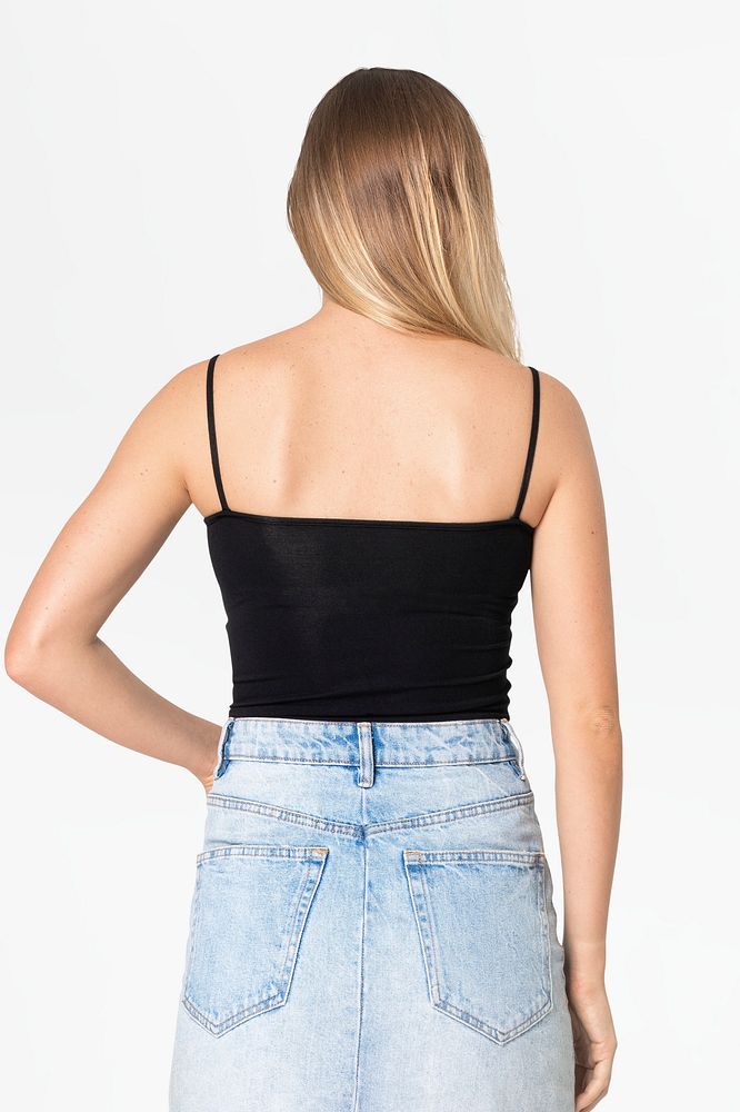 Tank top mockup psd and denim mini skirt women&rsquo;s summer apparel 
