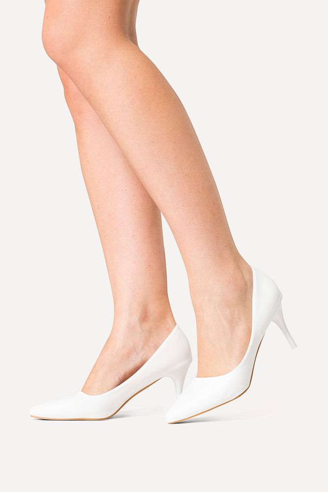 Women&rsquo;s kitten heels white shoes studio fashion shoot