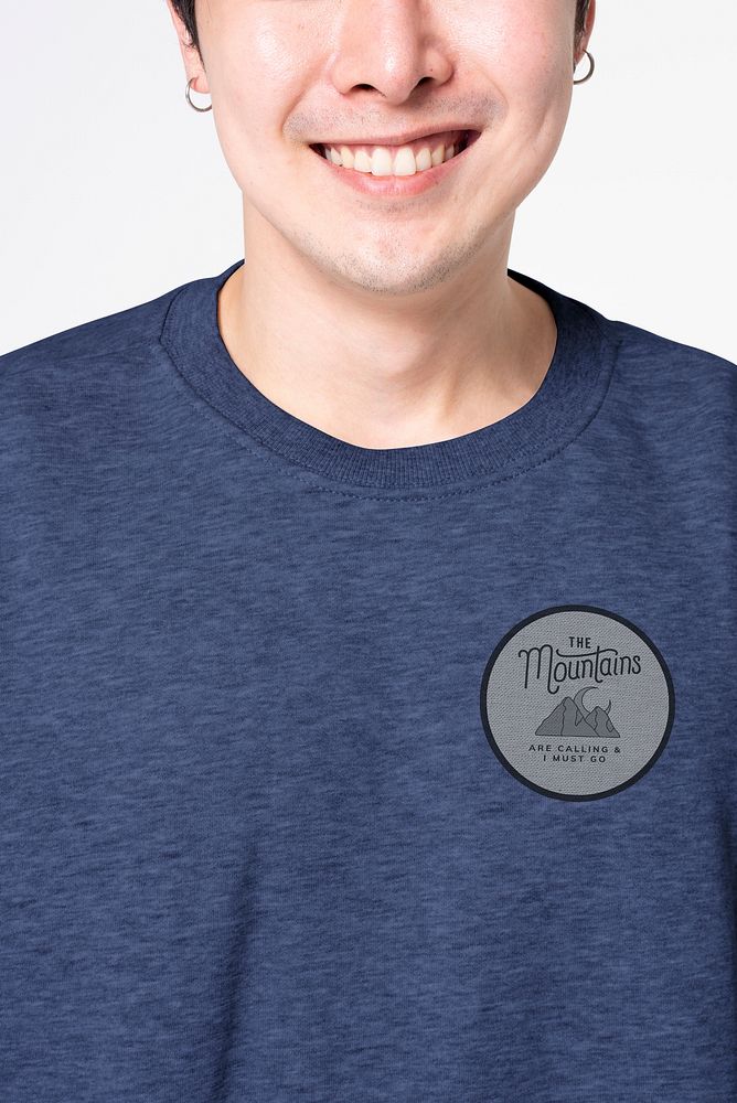 Man in navy blue t-shirt close up portrait