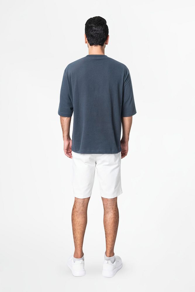 Gray t-shirt and shorts men&rsquo;s basic wear rear view