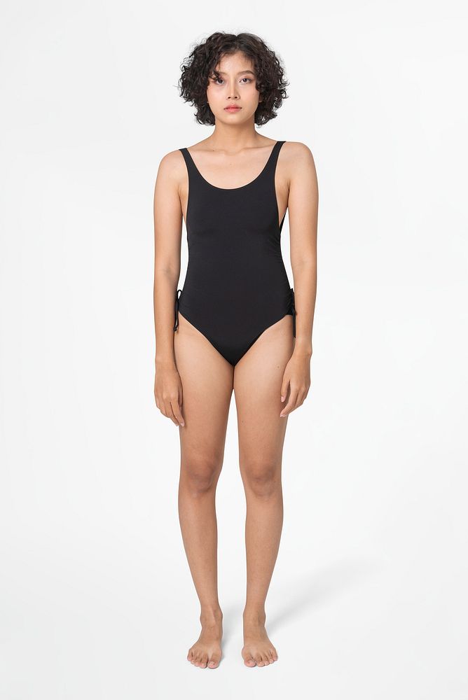 Woman mockup psd in summer black swimwear fashion full body