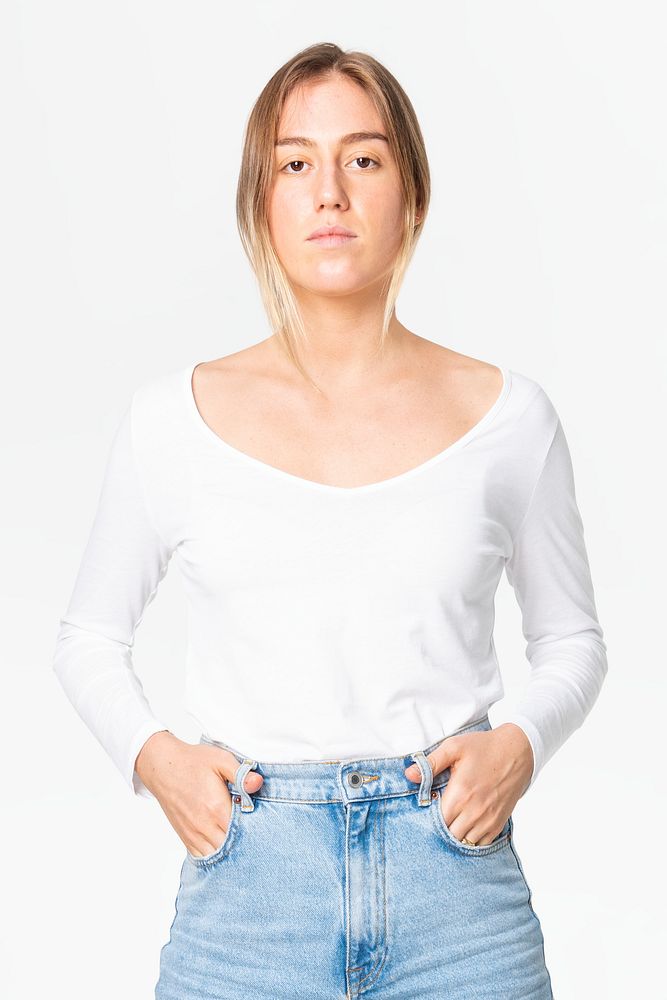 White long sleeve t-shirt women&rsquo;s basic wear