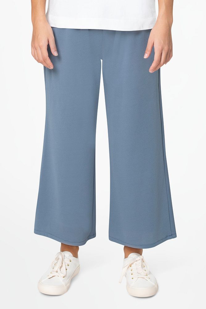 Blue culottes pants women’s apparel closeup