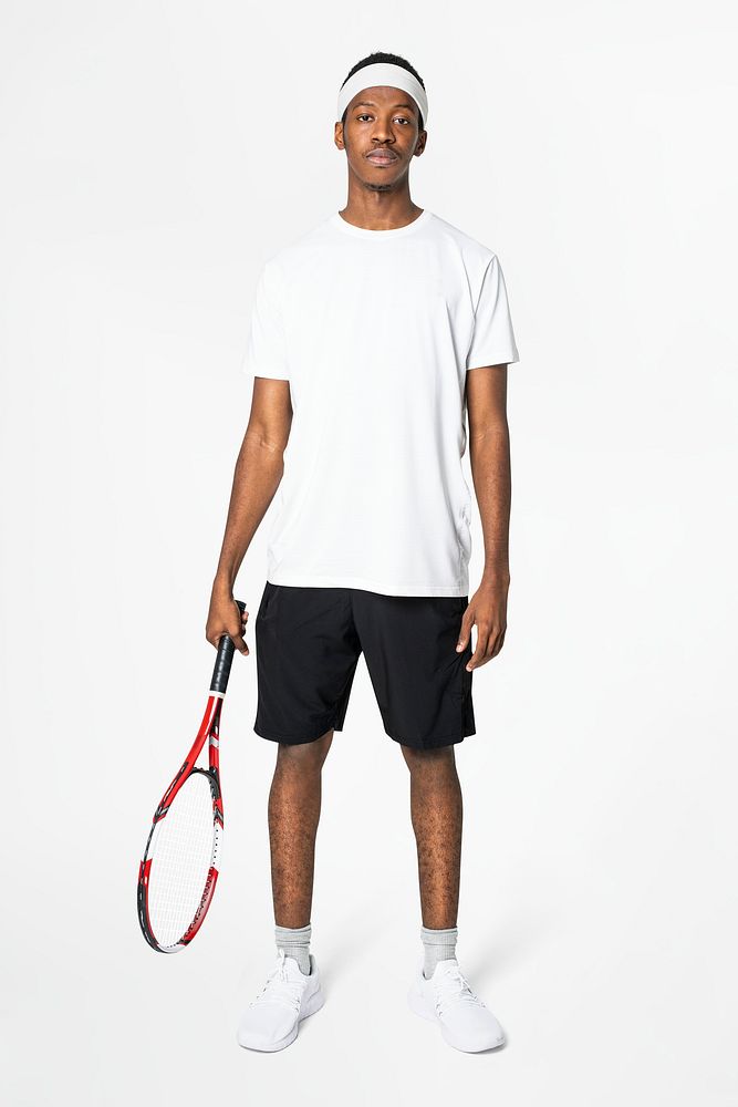 Tennis player in white t-shirt sportswear apparel