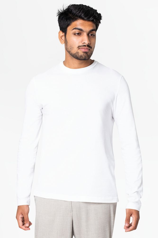 Man in gray basic sweater with design space casual apparel
