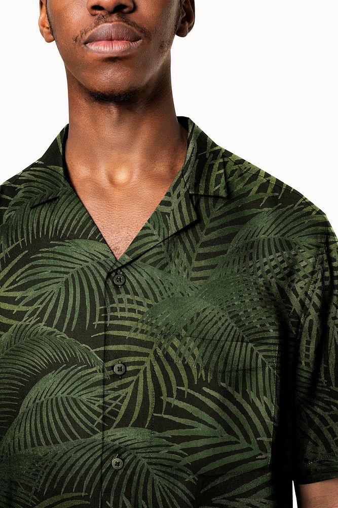 African American man wearing shirt with leaf design