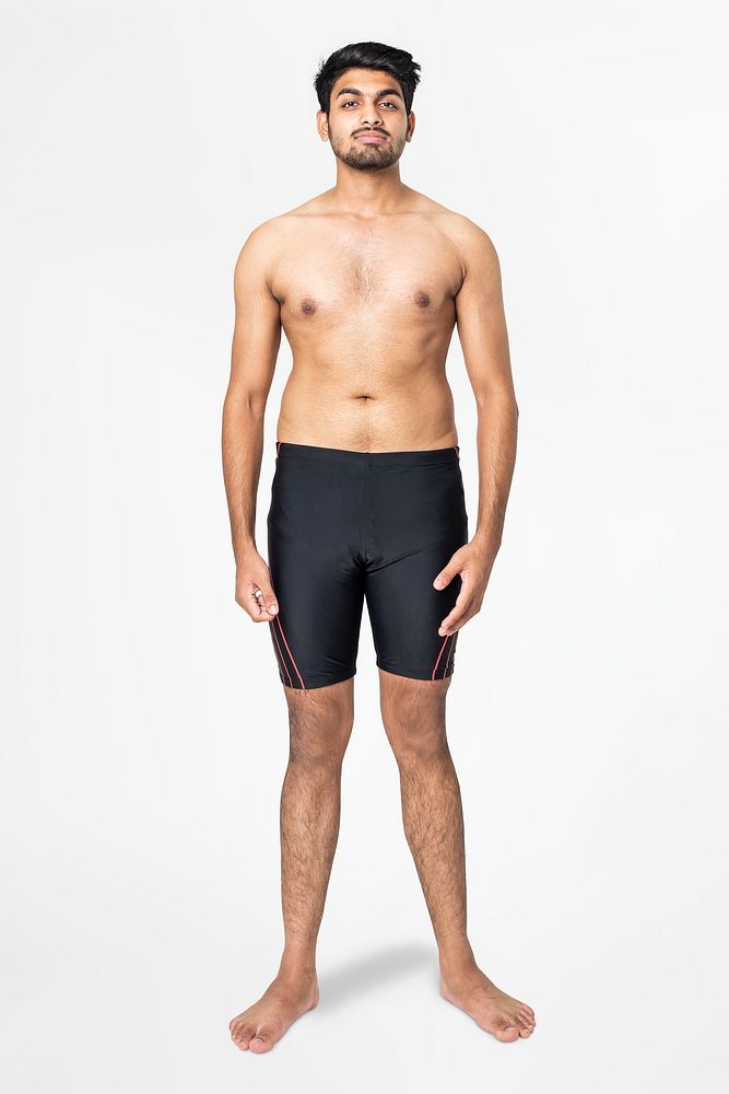 Man mockup psd in black swim shorts