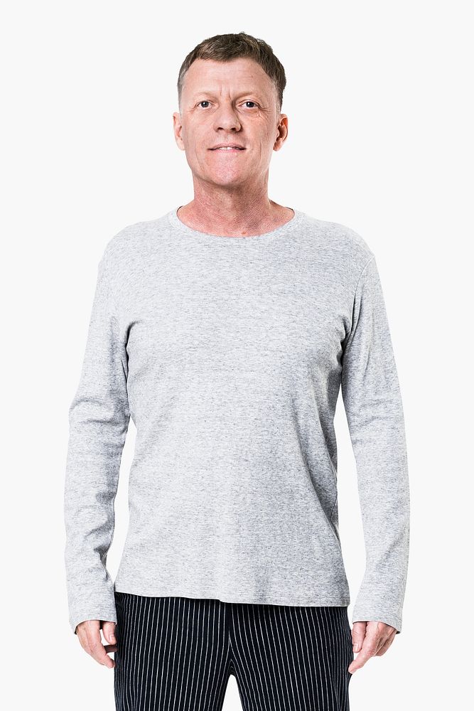 Senior man wearing gray long sleeve t-shirt