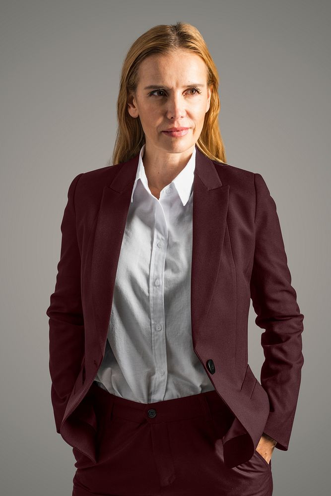 Businesswoman wearing a crimson suit