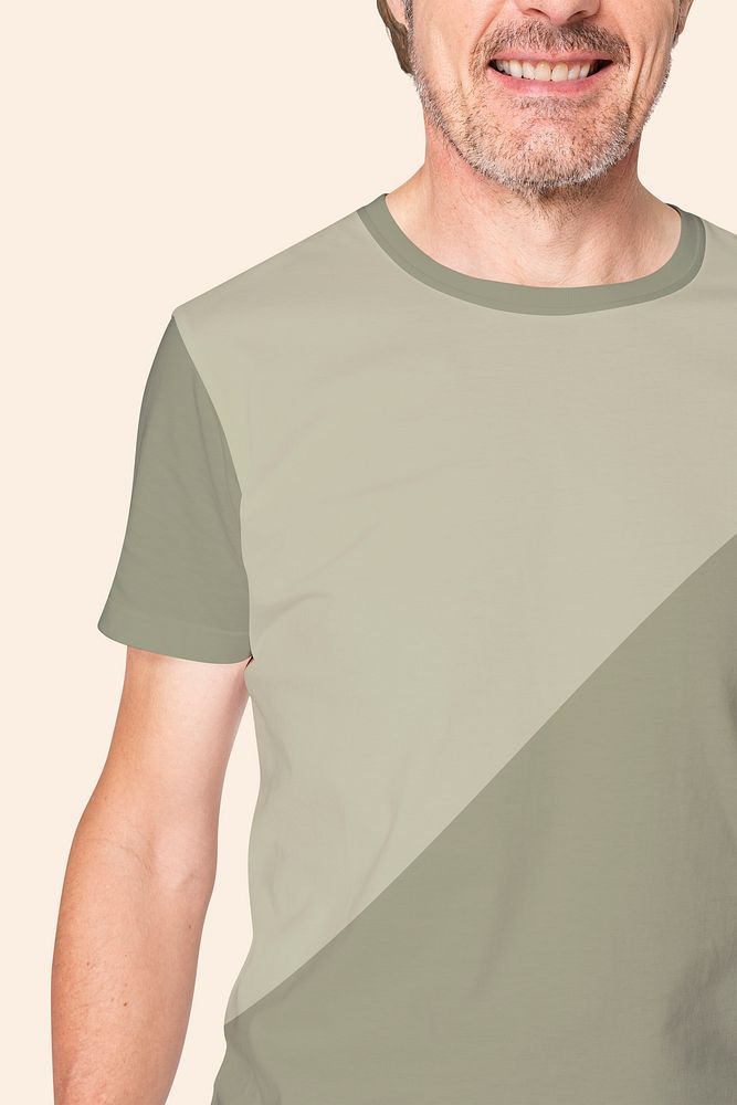 Men&rsquo;s green t-shirt senior apparel on beige background with design space
