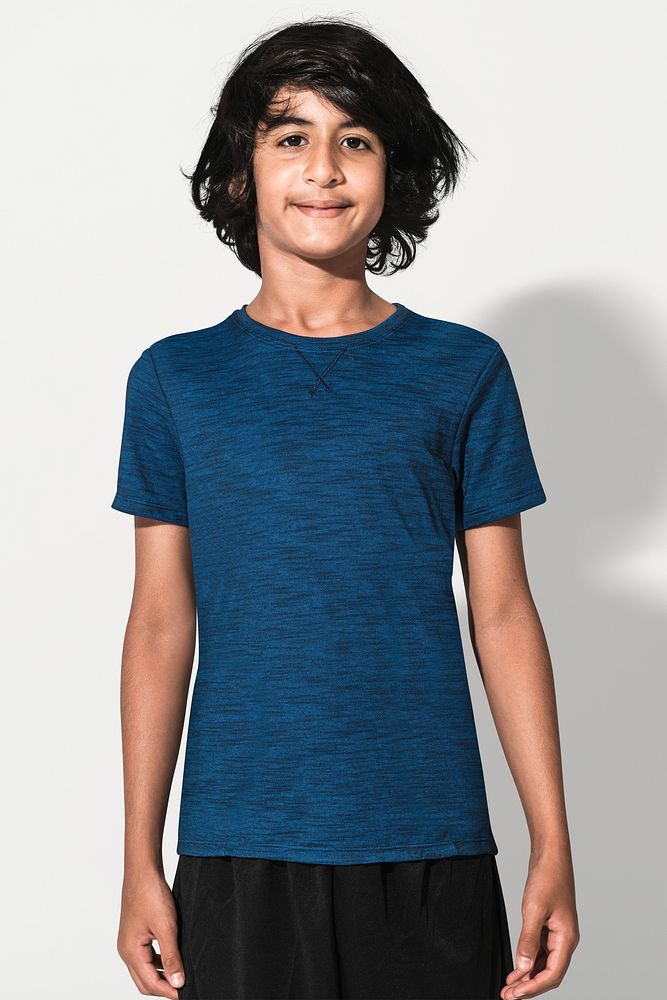 Blue basic t-shirt for boys&rsquo; youth apparel studio shoot