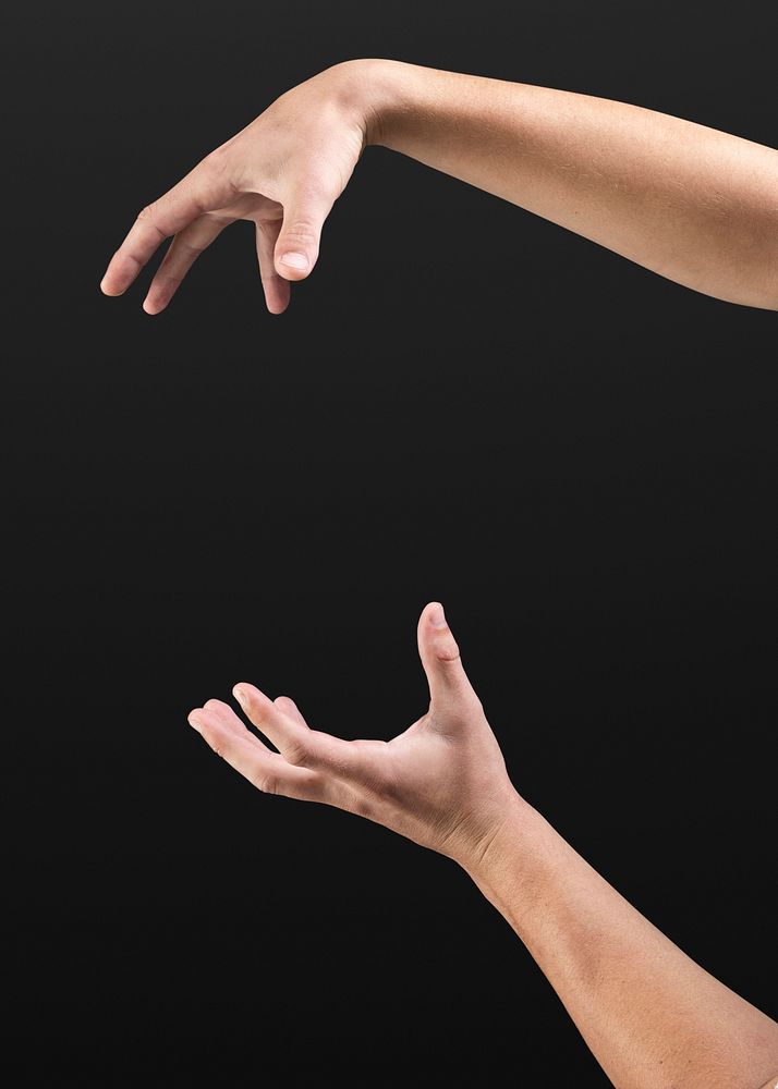 Hands holding onto ssometing on blank background