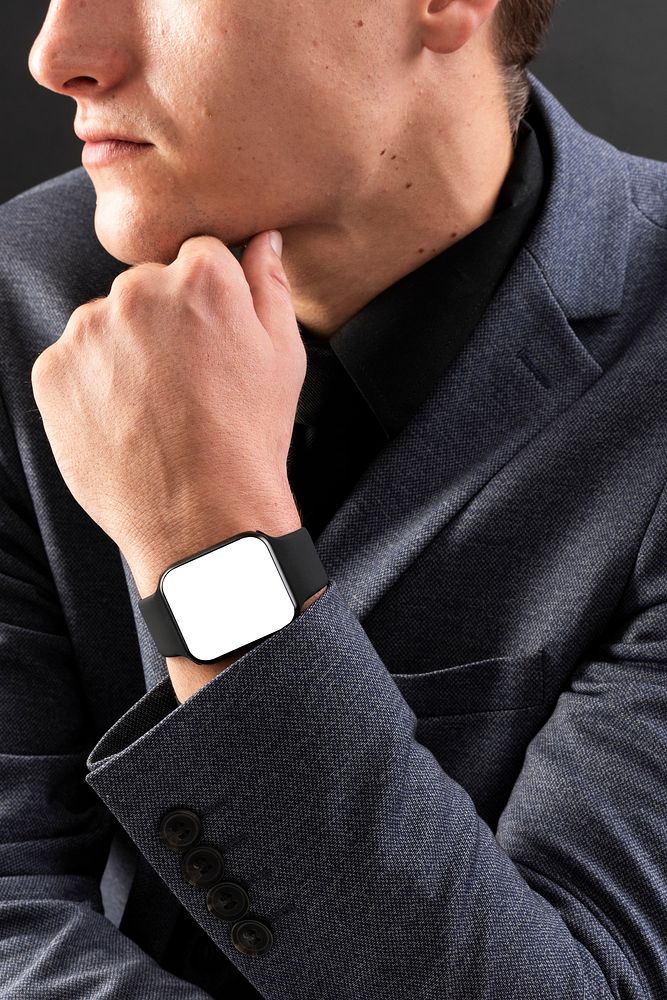 Businessman wearing smartwatch technology gadget