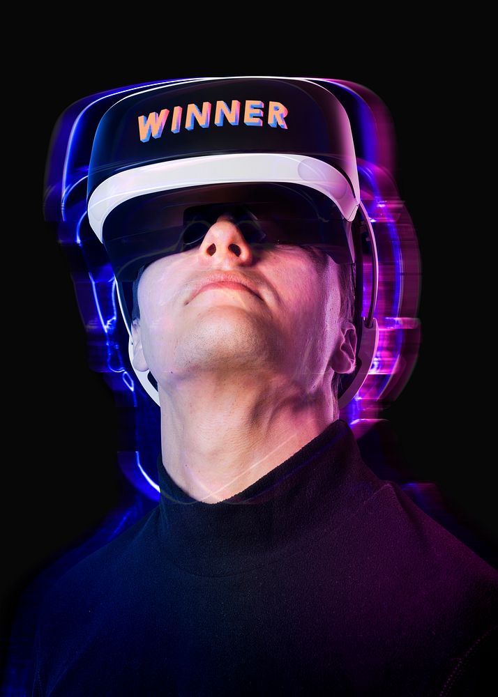 Man with VR goggles playing games