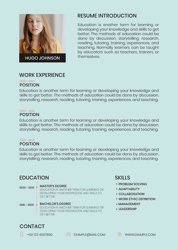 Stylish editable CV template downloadable psd resume for professionals and entry level positions