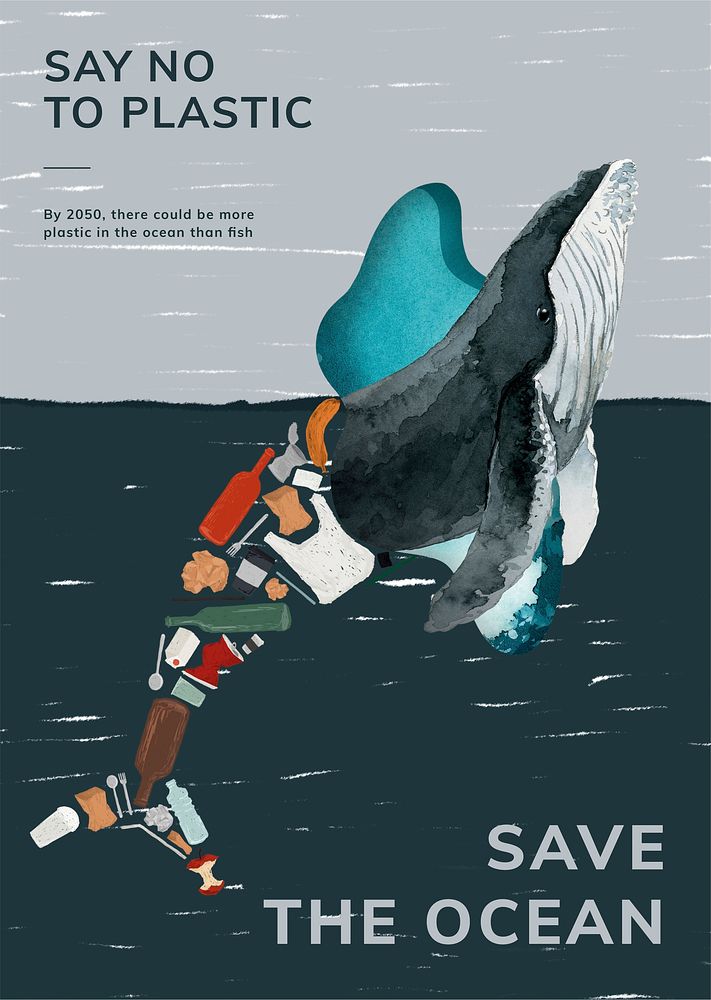 Save the ocean template vector say no to plastic