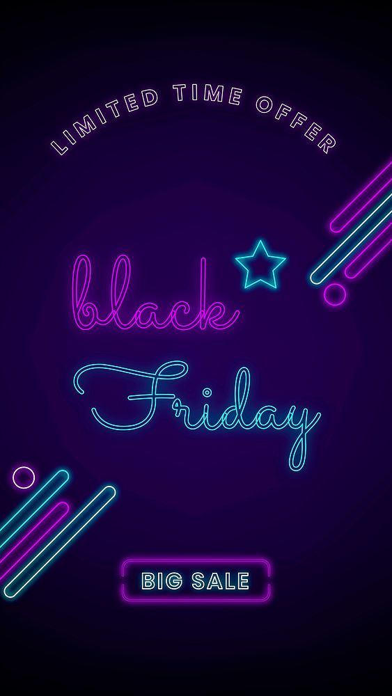 Black Friday vector neon big sale ad social banner template