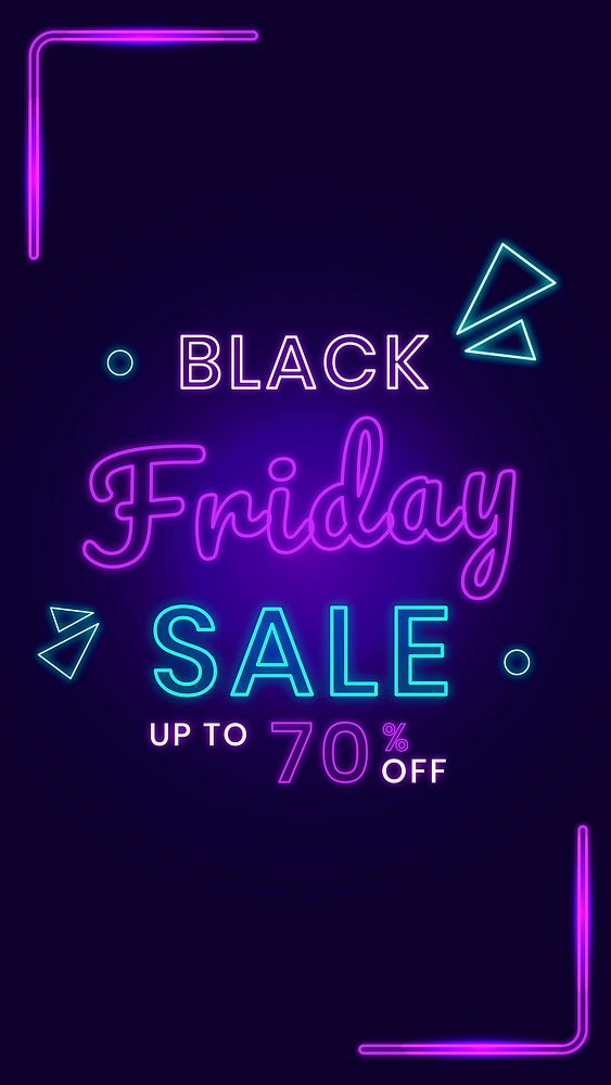 Black Friday 70% off vector neon sale social ad banner template