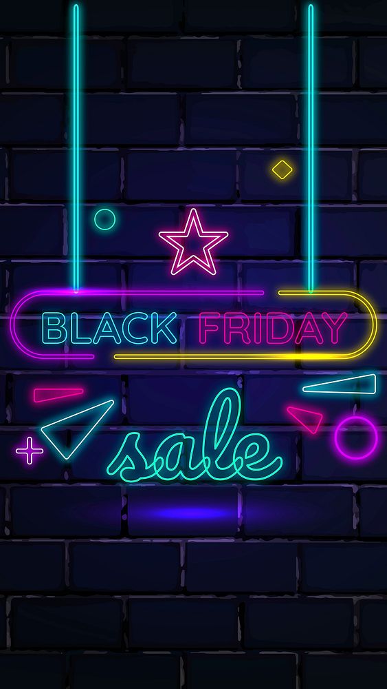 Black Friday vector colorful neon brick wall sale ad banner template