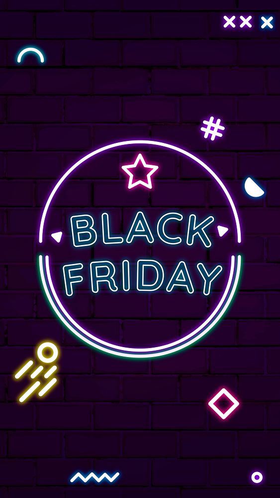 Neon vector Black Friday geometric advertising banner template