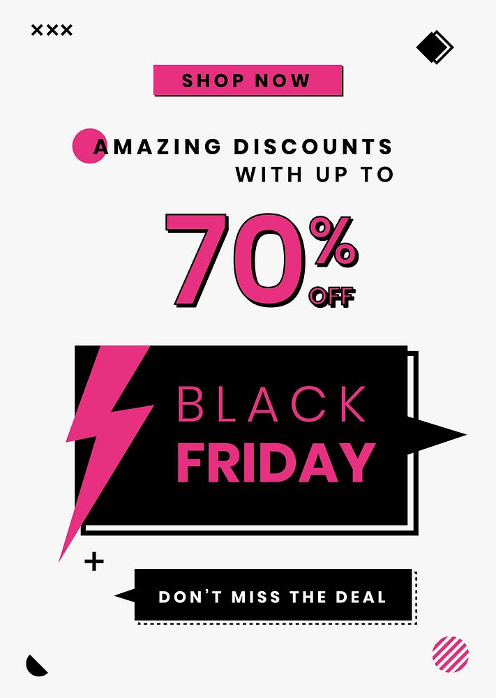 Black Friday vector 70% off pink sale promotion banner template