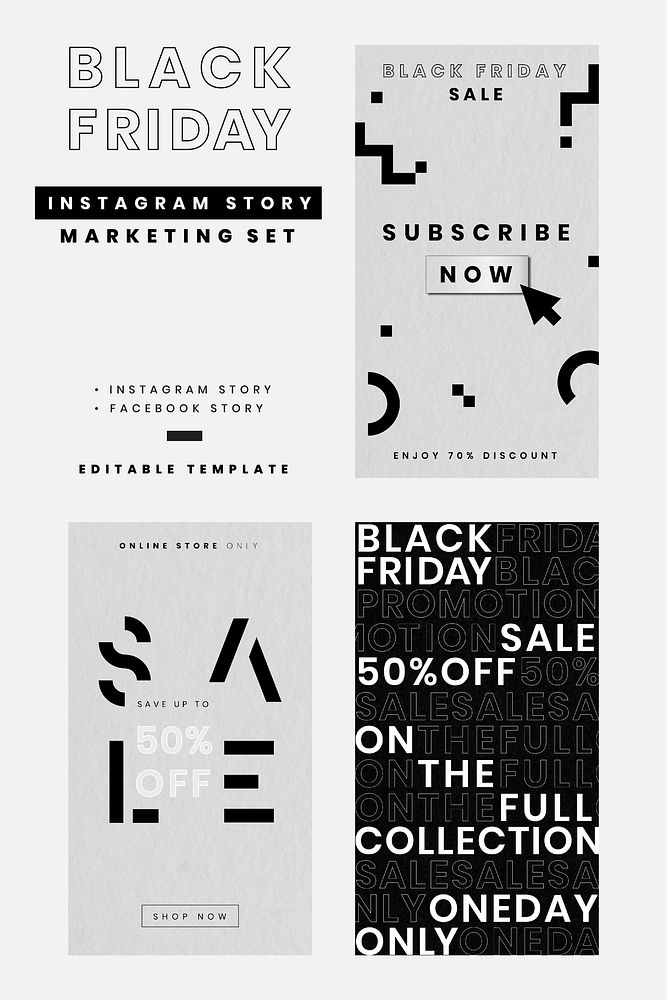 Black Friday vector discounts social media banner set