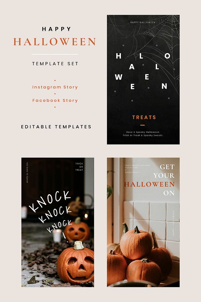 Halloween vector editable template set for social stories