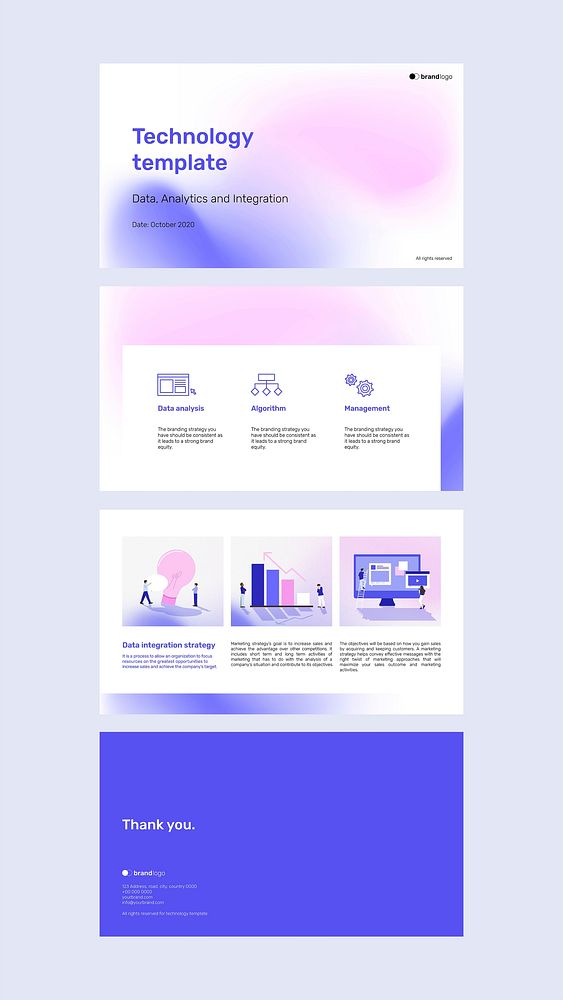 Purple gradient presentation template psd set