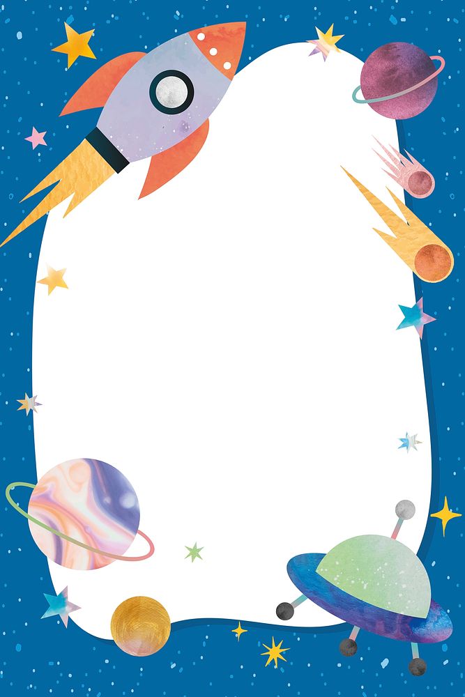 Cute galaxy blue frame on white background in doodle style