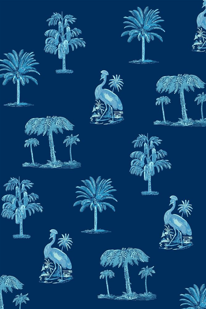 Tropical pattern summer background in blue tone illustration