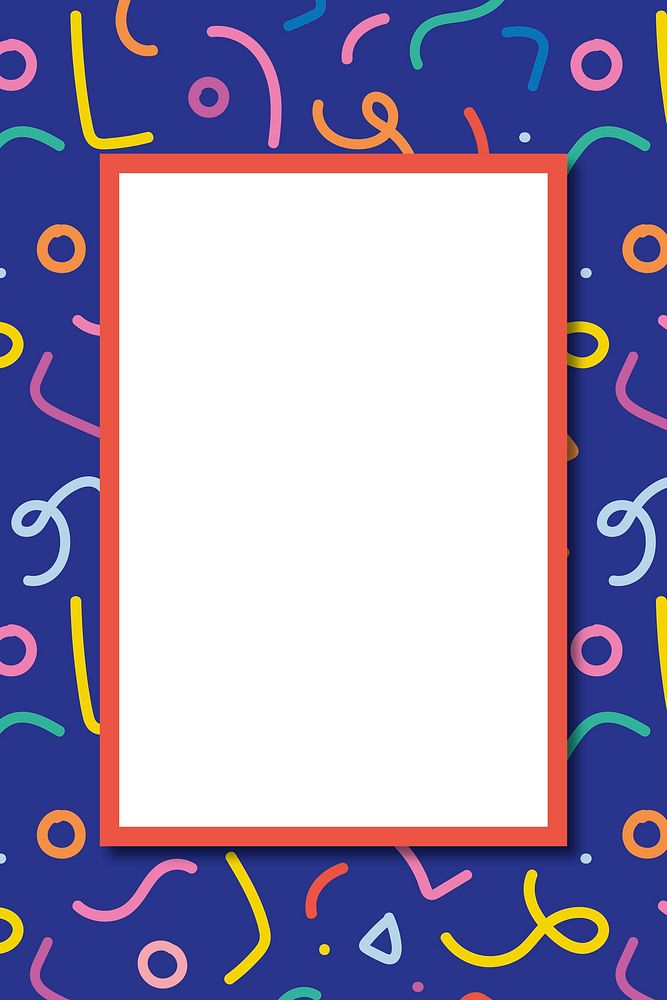 Frame vector with colorful memphis background