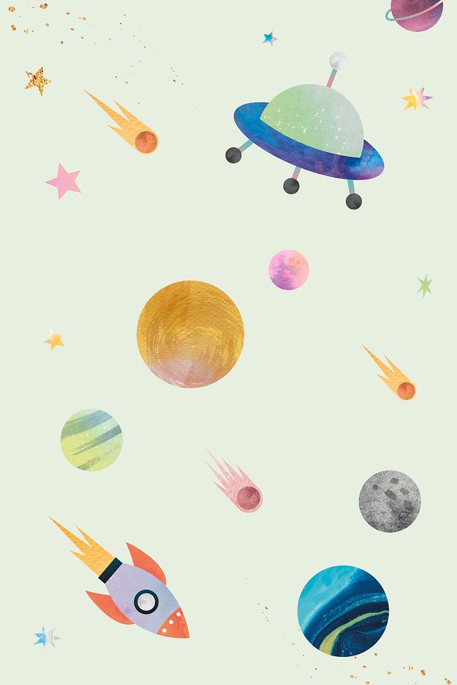 Colorful galaxy pattern background illustration in cute watercolor style