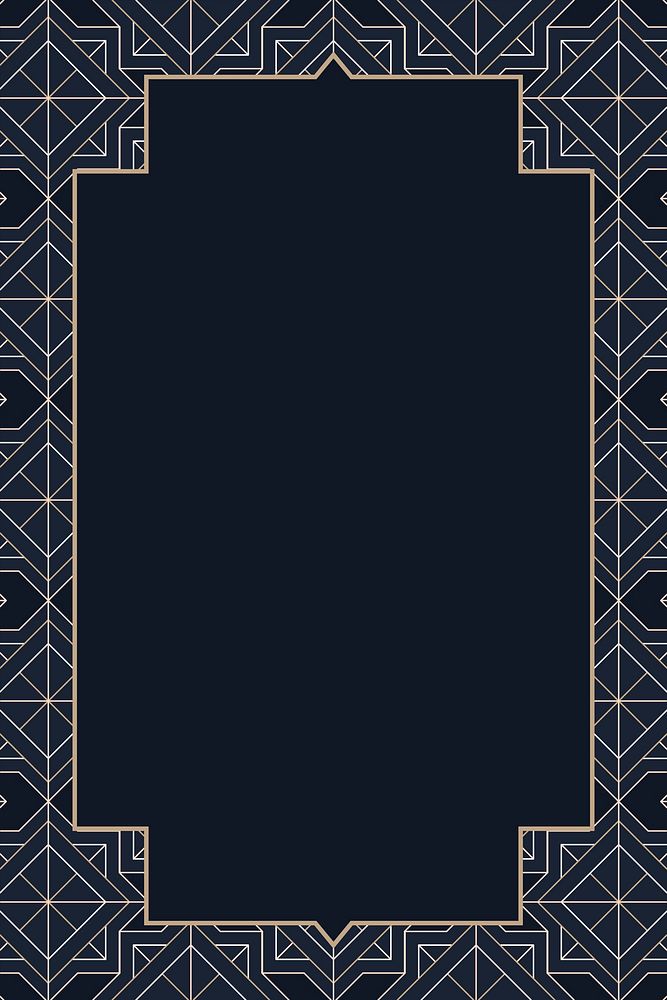 Gold art deco frame on dark blue background