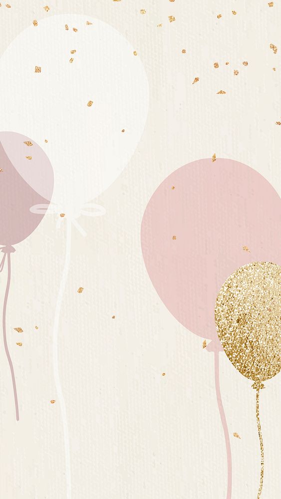 Luxury balloon celebration wallpaper illustration in pink and gold tone