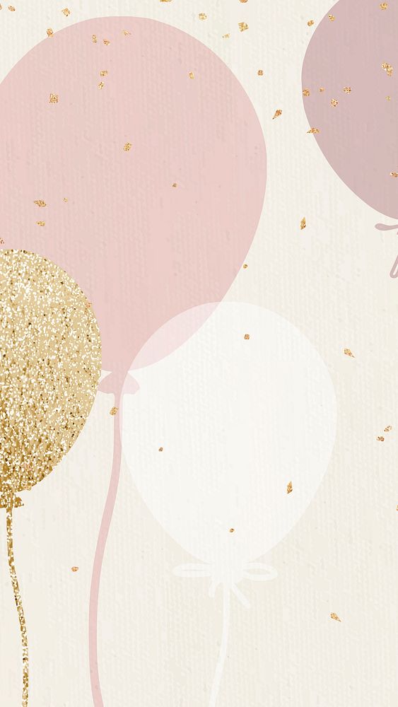 Luxury balloon celebration wallpaper illustration in pink and gold tone