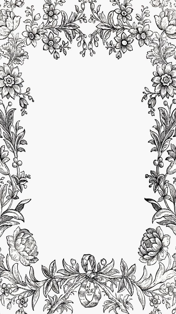 Vintage bw floral frame file, remixed from public domain collection