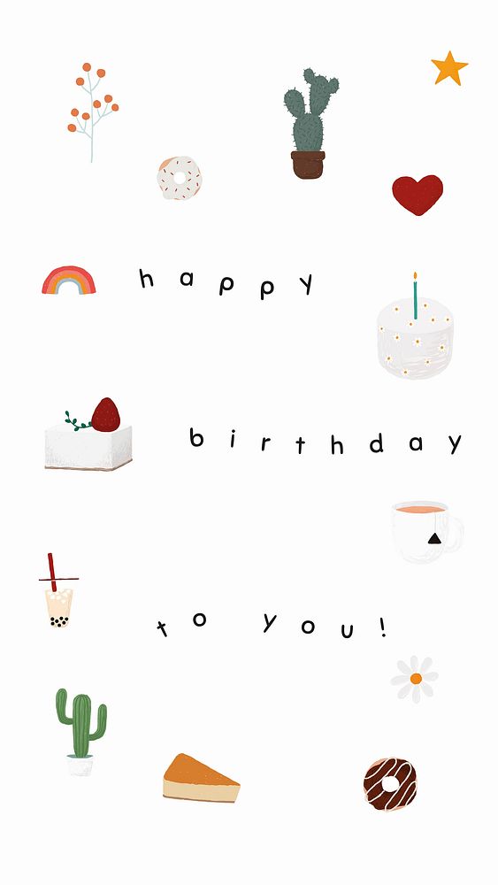 Cute birthday greeting illustration in white tone