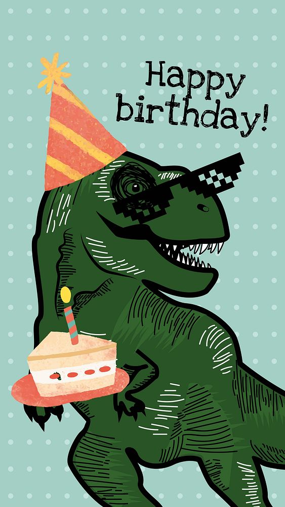 Cool dinosaur birthday greeting illustration for social media story