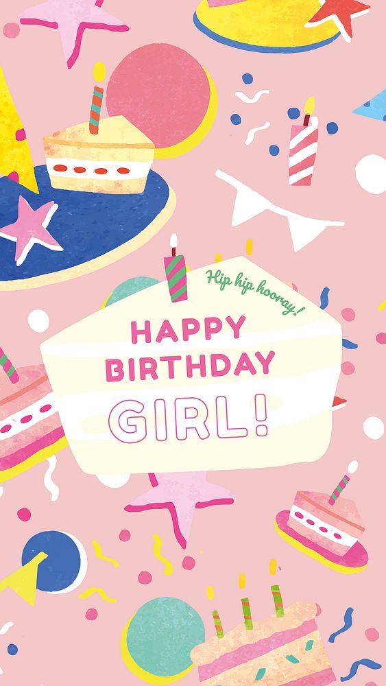 Kid's birthday online greeting with cute cake illustration for girl