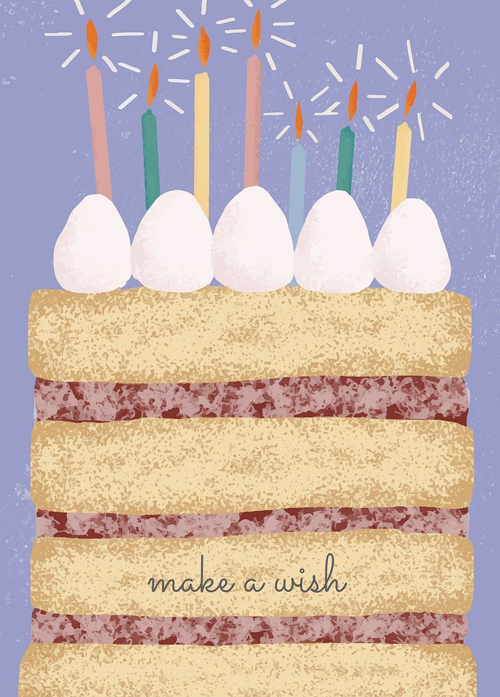 Cute birthday greeting card with layered cake illustration
