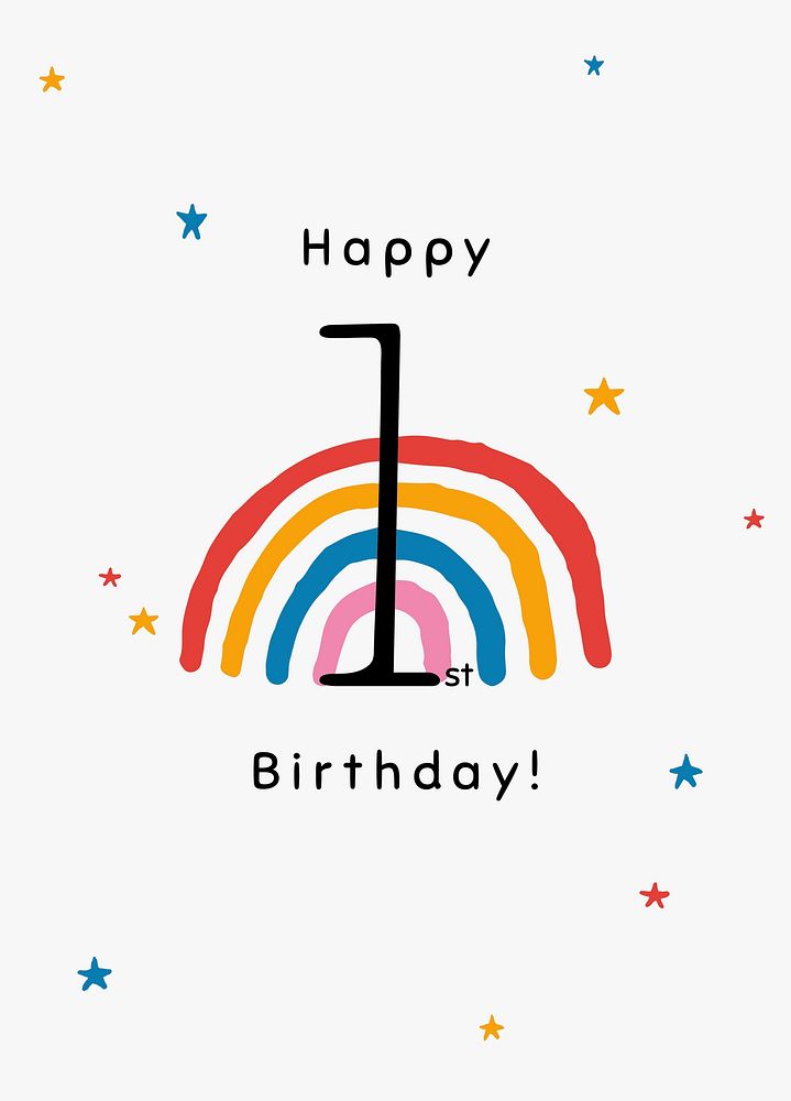 1st birthday greeting card with rainbow illustration
