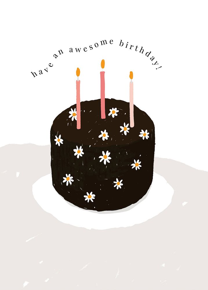 Cute birthday greeting card with daisy cake illustration